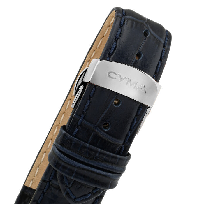 Cyma Charisma Collection 42mm Smoky blue dial with vertical brush finish Dial Blue Leather Strap