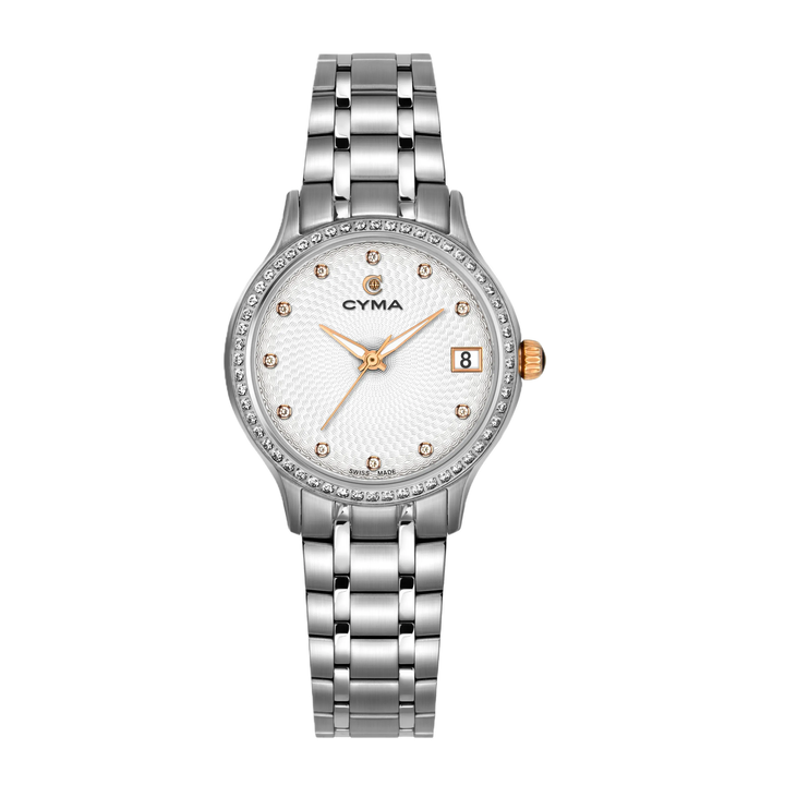 Cyma Belle Collection 30mm White dial with geometric pattern Dial Silver Steel Bracelet
