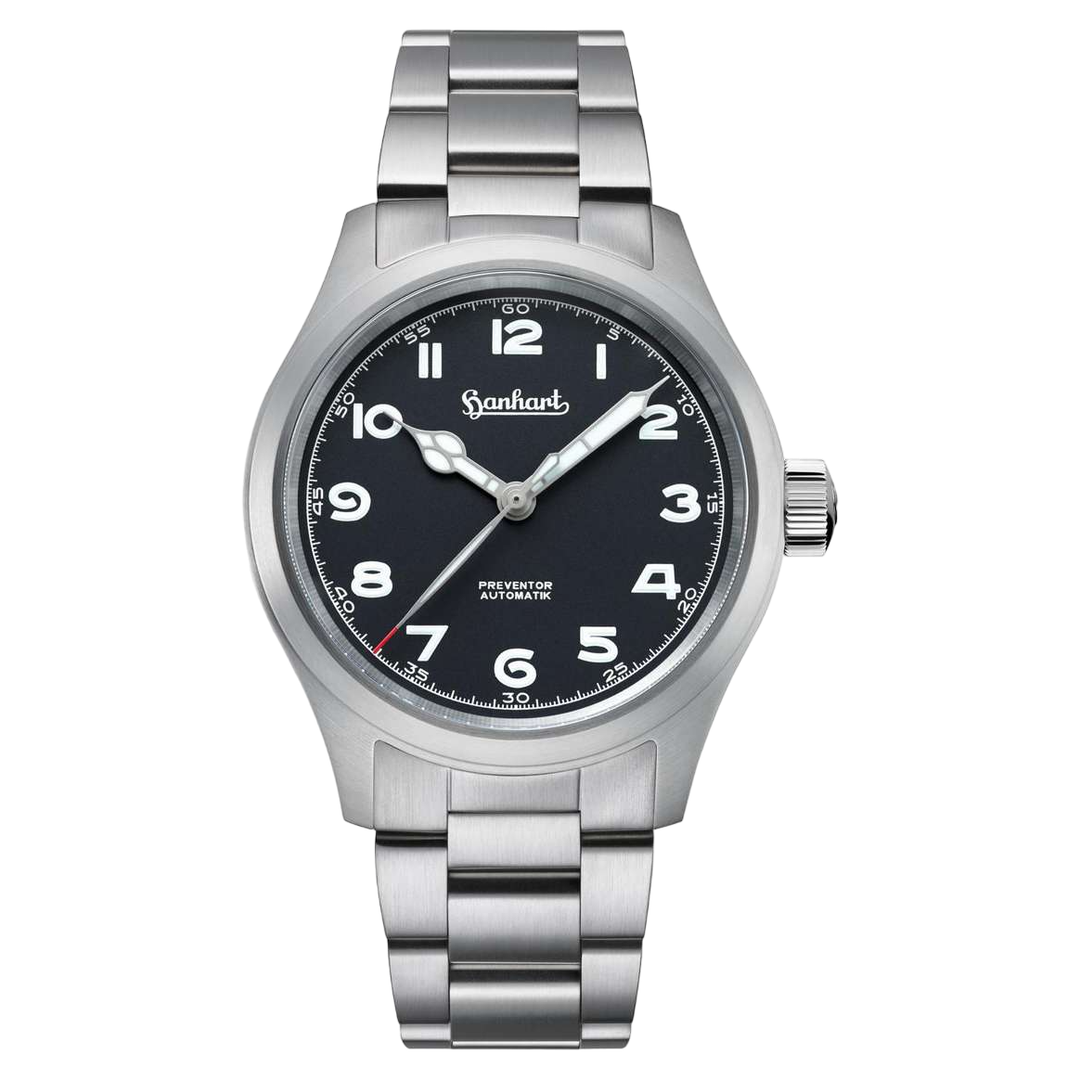 Hanhart Preventor HD12 39mm Black Dial Silver Steel Bracelet