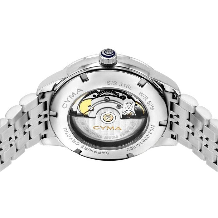 Cyma Charisma Collection 42mm Black dial with vertical brush finish Dial Silver Steel Bracelet