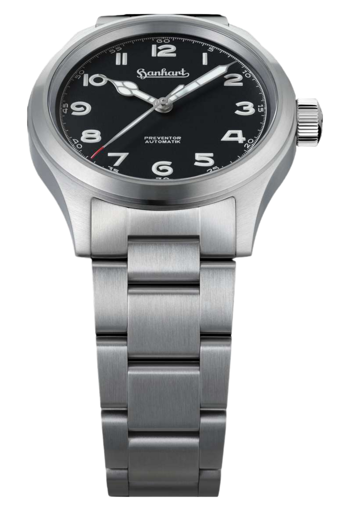 Hanhart Preventor HD12 39mm Black Dial Silver Steel Bracelet
