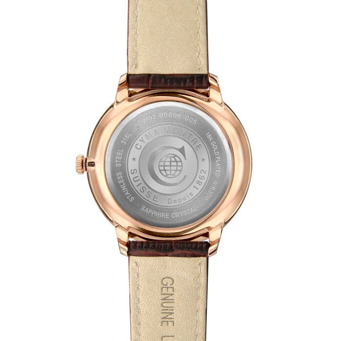 Cyma Intelligentsia Collection 42mm Silver white dial with sunray finish Dial Dark brown Leather Strap