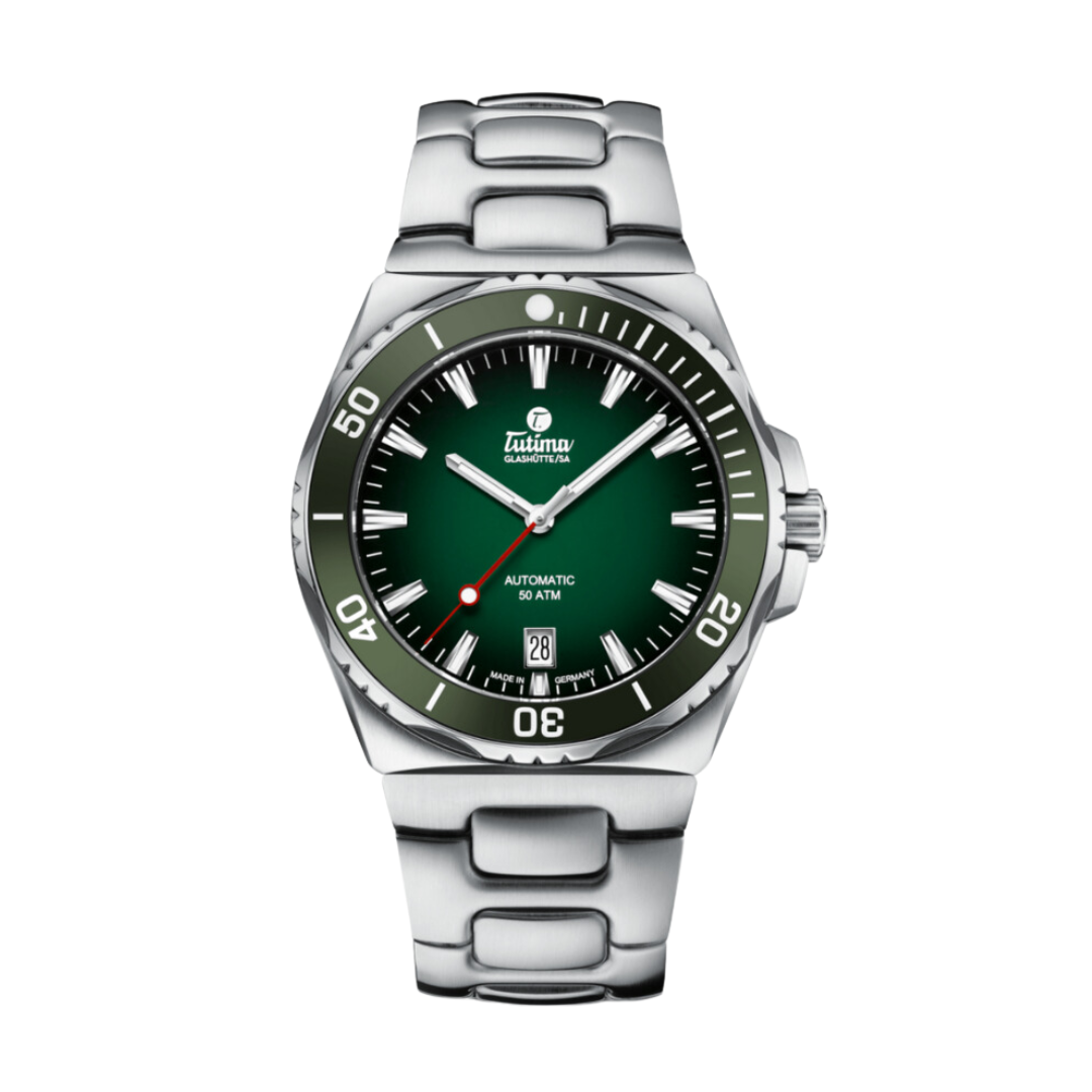 Tutima Glashütte M2 40mm Green Dial Silver Steel Bracelet