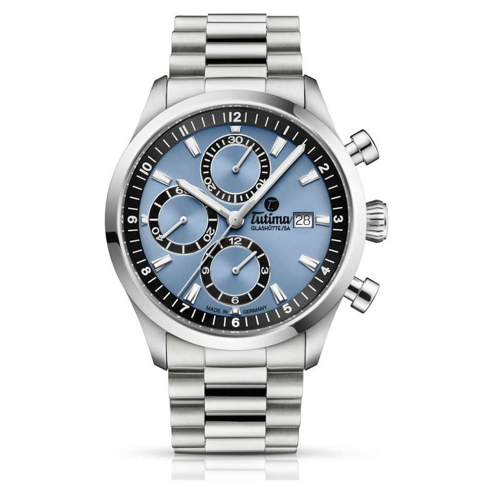 Tutima Glashütte Sky Chronograph T5 41mm Sunburst-Airy Blue Dial Silver Steel Bracelet