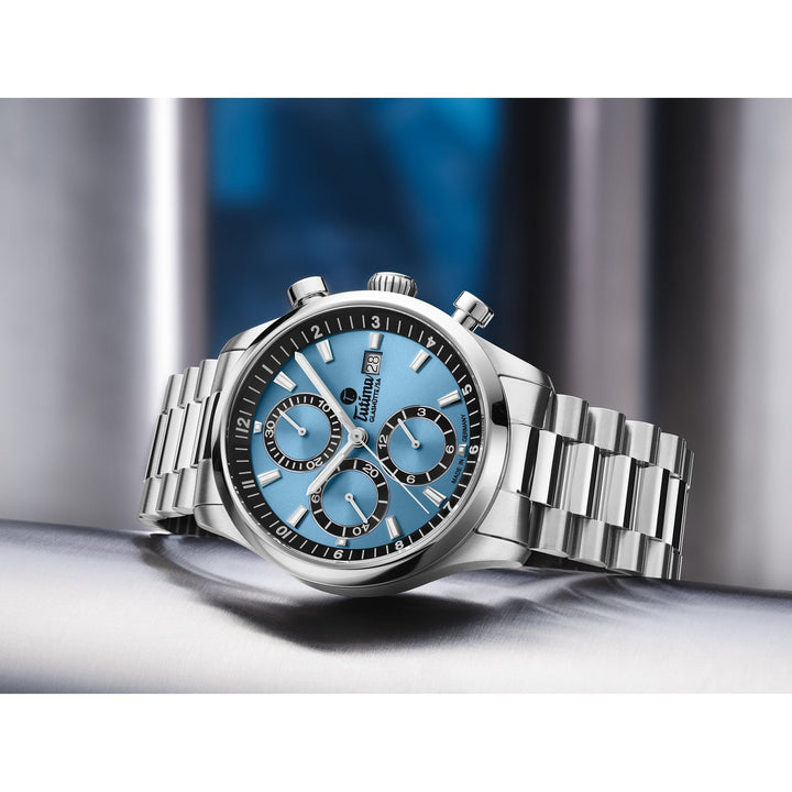 Tutima Glashütte Sky Chronograph T5 41mm Sunburst-Airy Blue Dial Silver Steel Bracelet