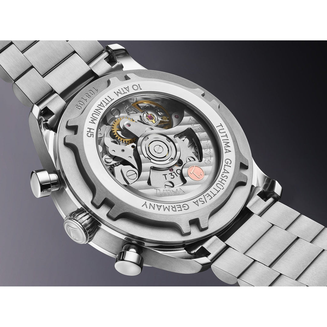 Tutima Glashütte Sky Chronograph T5 41mm Sunburst-Copper Dial Silver Steel Bracelet