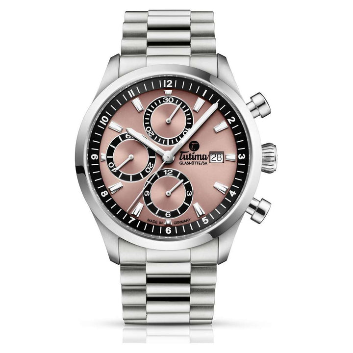 Tutima Glashütte Sky Chronograph T5 41mm Sunburst-Copper Dial Silver Steel Bracelet
