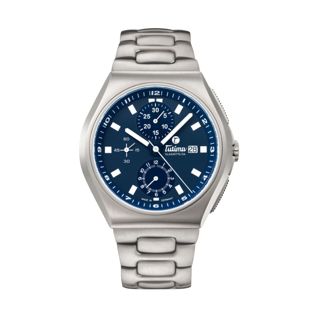 Tutima Glashütte M2 43mm Blue Dial Silver Steel Bracelet