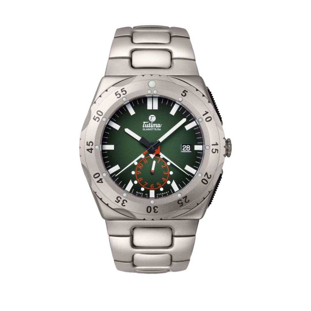 Tutima Glashütte M2 46.5mm Green Dial Silver Steel Bracelet