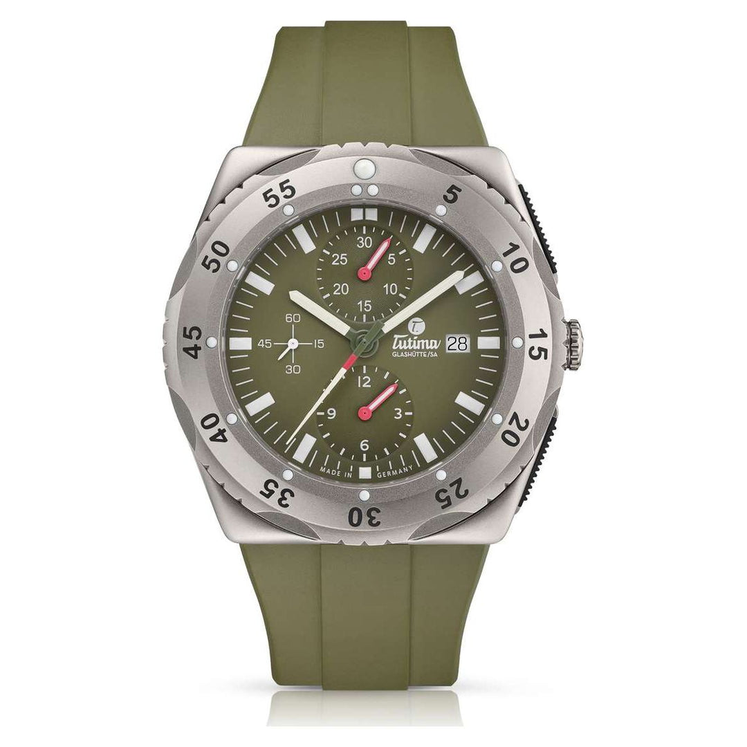 Tutima Glashütte M2 Mara Safari Chronograph 46.5mm Green Dial Green Strap