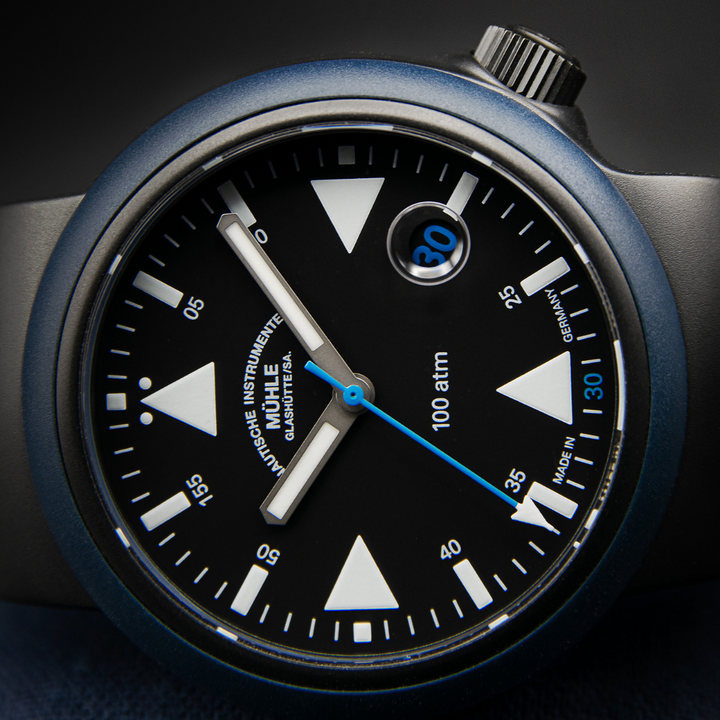 Mühle Glashütte S.A.R. Rescue-Timer Edition 1994 42mm Black Dial Blue Strap