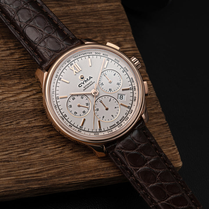 Cyma Grand Maestro Imperium Collection 42mm White Dial Brown Leather Strap
