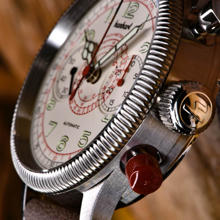 Hanhart PIONEER Mk I 40mm White Dial Dark Brown Strap