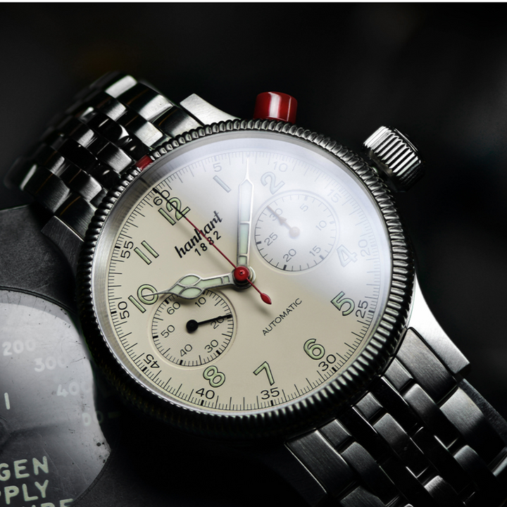 Hanhart PIONEER Mk I 40mm White Dial Silver Steel Bracelet