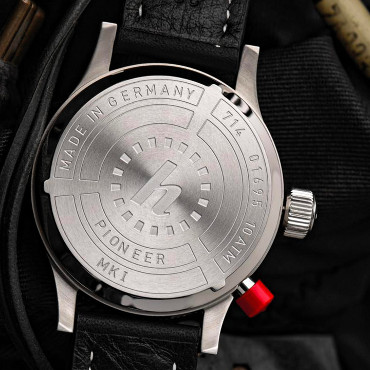 Hanhart PIONEER Mk I Reverse Panda 40mm Black Dial Black Strap