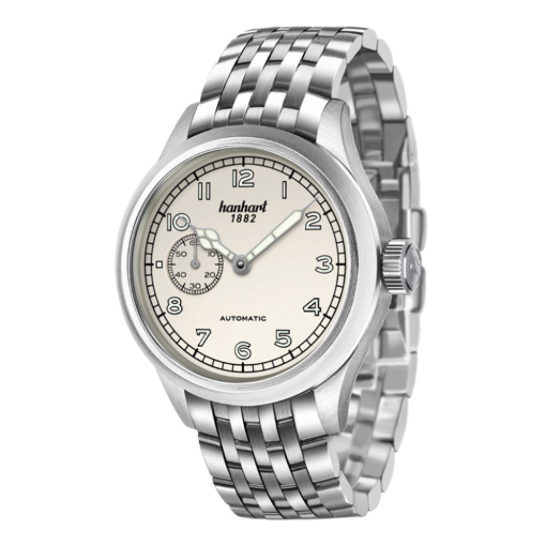 Hanhart PIONEER Preventor9 40mm White Dial Silver Steel Bracelet