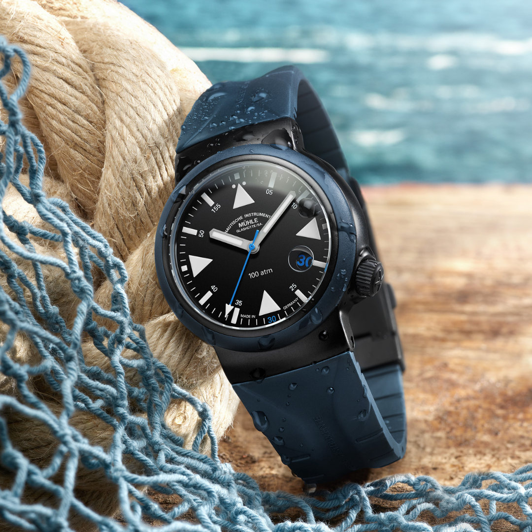 Mühle Glashütte S.A.R. Rescue-Timer Edition 1994 42mm Black Dial Blue Strap