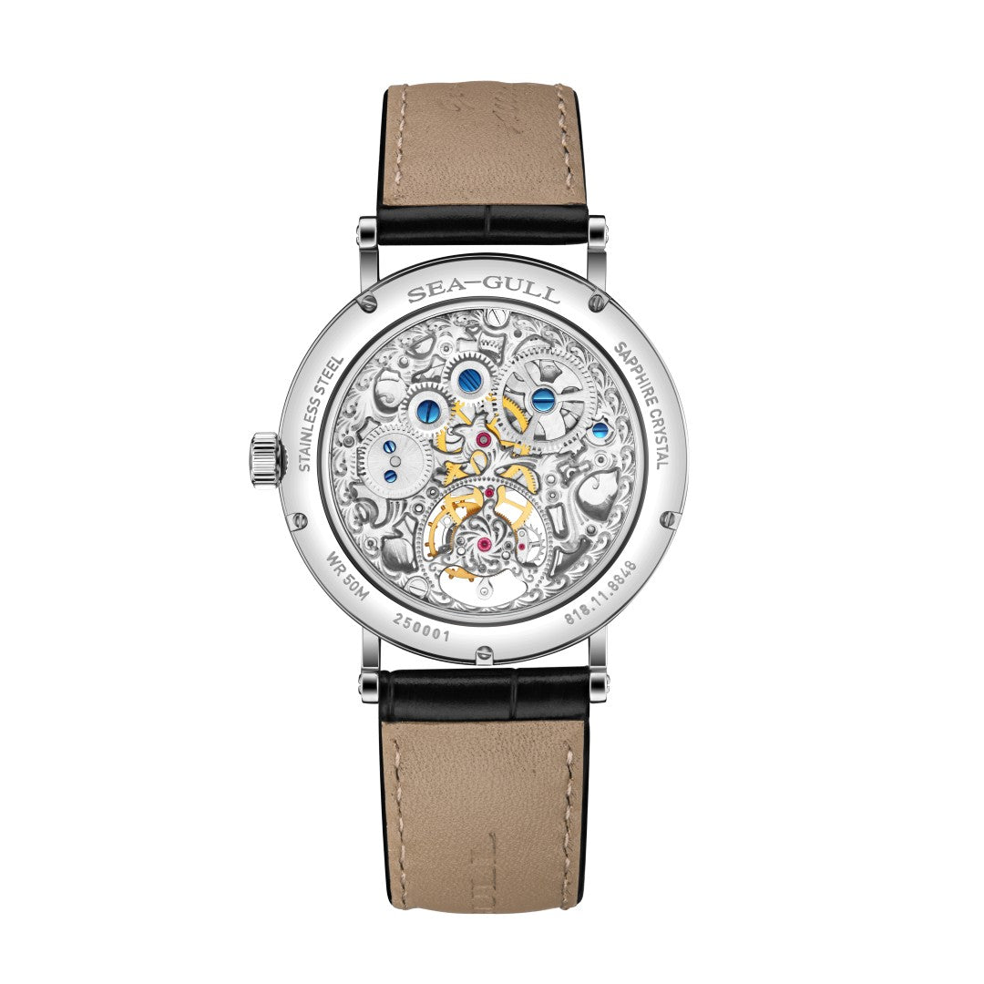 Seagull Tourbillon 39mm White Dial Black Strap