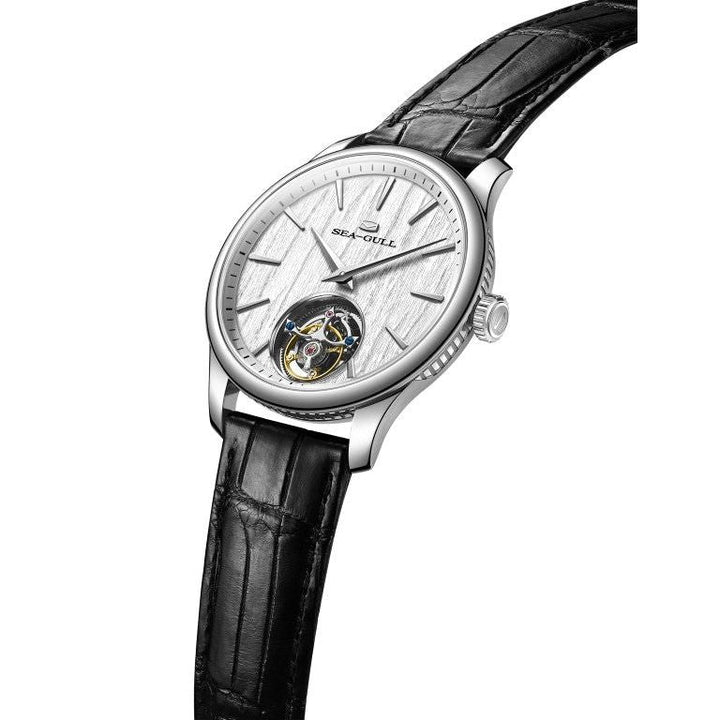 Seagull Tourbillon 41mm White Dial Black Strap