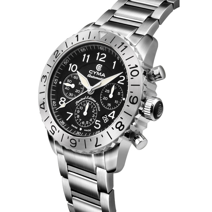Cyma Grand Maestro Pilot Collection 42mm Black Dial Silver Steel Bracelet