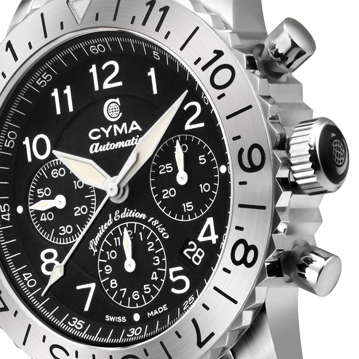 Cyma Grand Maestro Pilot Collection 42mm Black Dial Silver Steel Bracelet