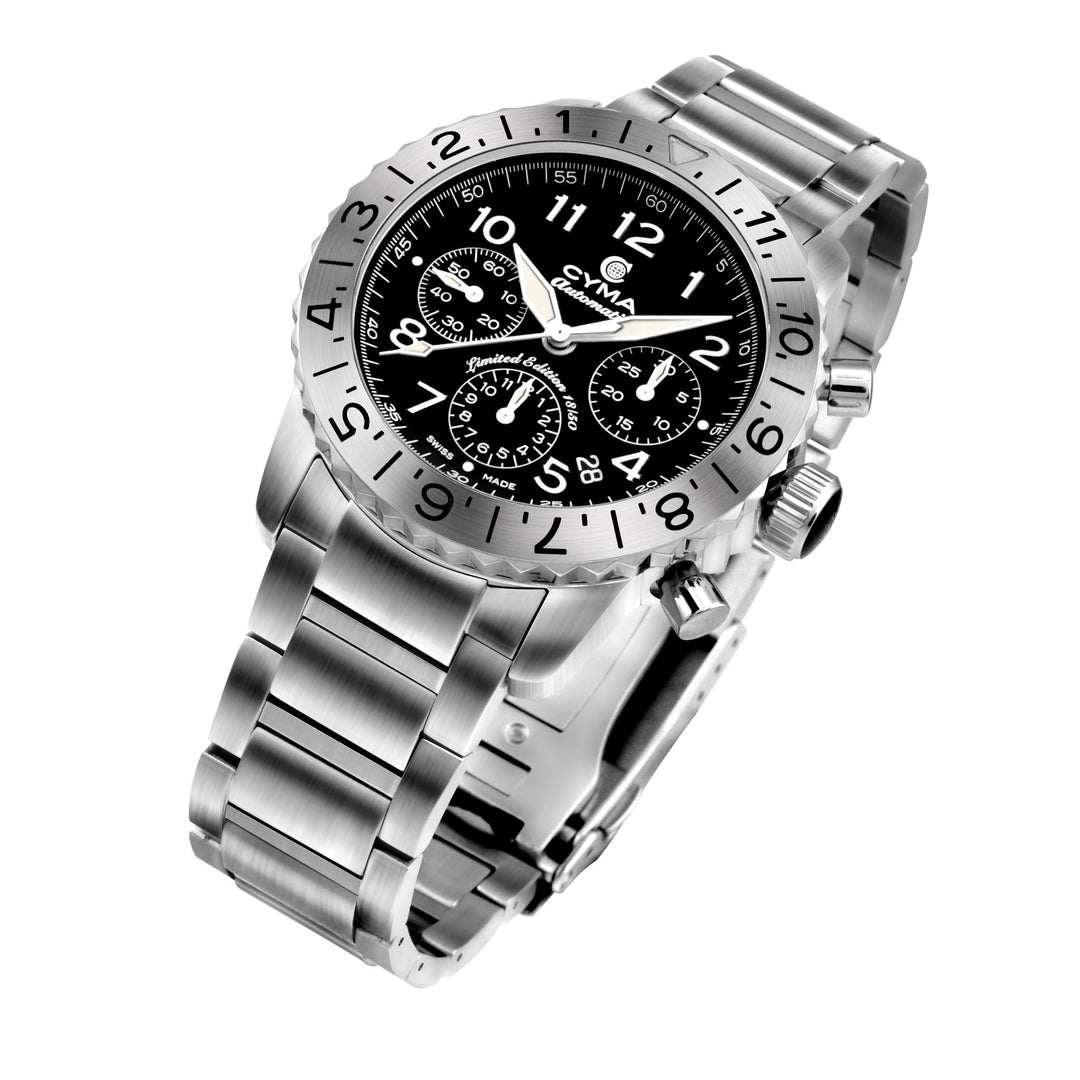 Cyma Grand Maestro Pilot Collection 42mm Black Dial Silver Steel Bracelet