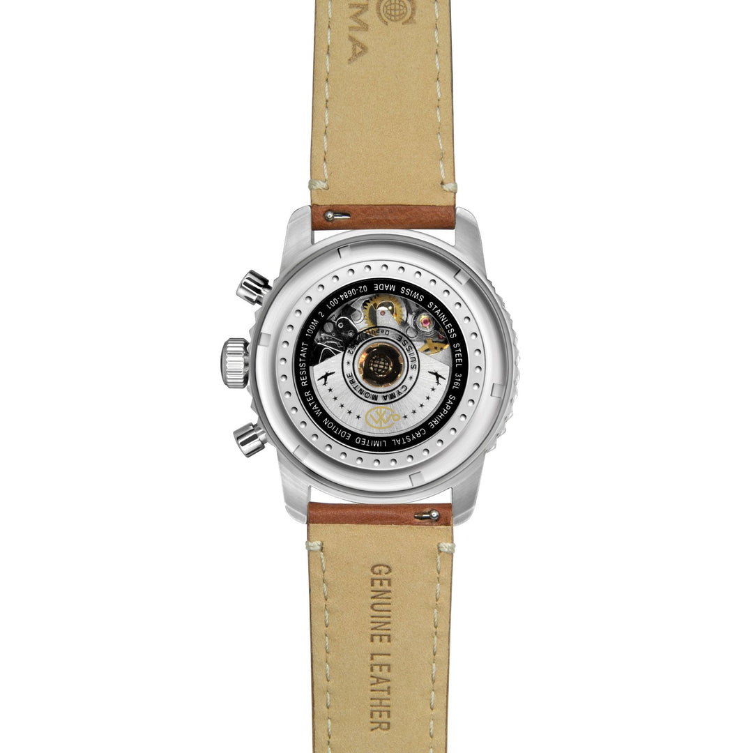 Cyma Grand Maestro Pilot Collection 42mm Black Dial Brown Leather Strap