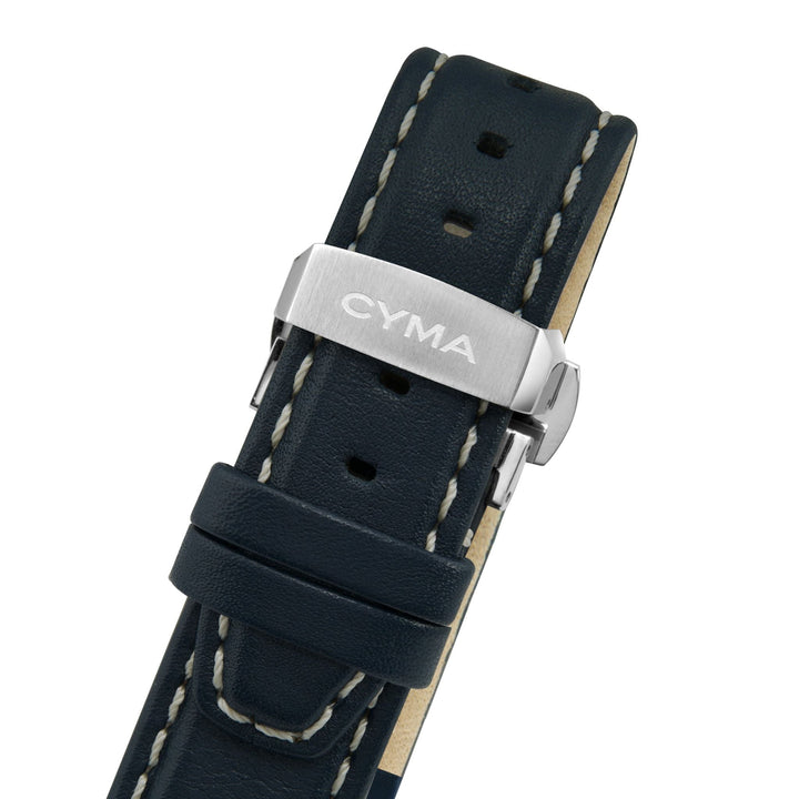 Cyma Grand Maestro Pilot Collection 42mm Black Dial Dark Blue Leather Strap