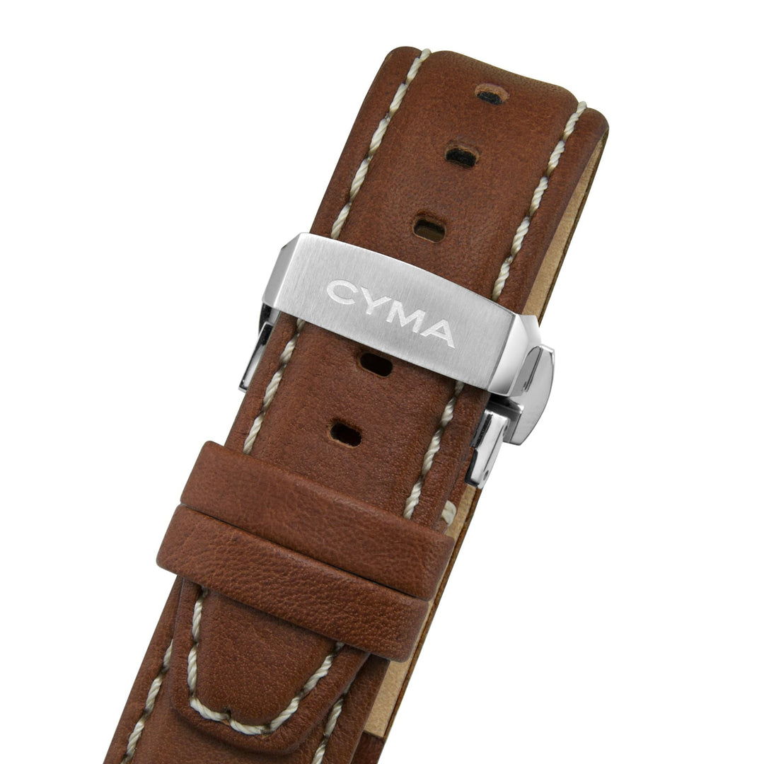 Cyma Grand Maestro Pilot Collection 42mm Black Dial Brown Leather Strap
