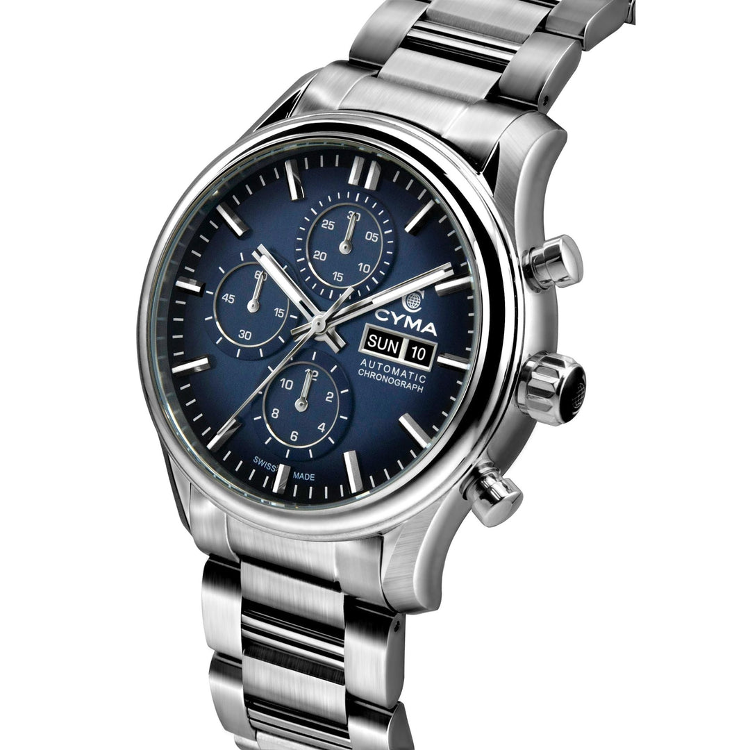 Cyma Grand Maestro The Chess 42mm Smoky ocean blue dial with vertical brush finish Dial Silver Steel Bracelet