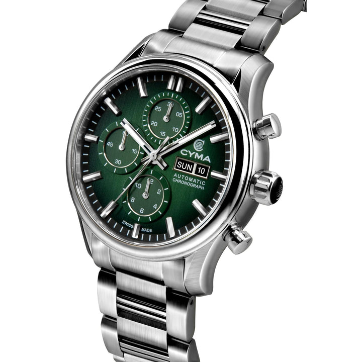 Cyma Grand Maestro The Chess 42mm Smoky forest green dial with vertical brush finish Dial Silver Steel Bracelet