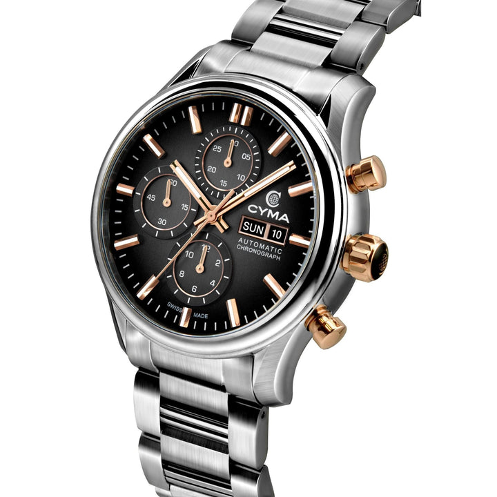 Cyma Grand Maestro The Chess 42mm Smoky black dial with vertical brush finish Dial Silver Steel Bracelet