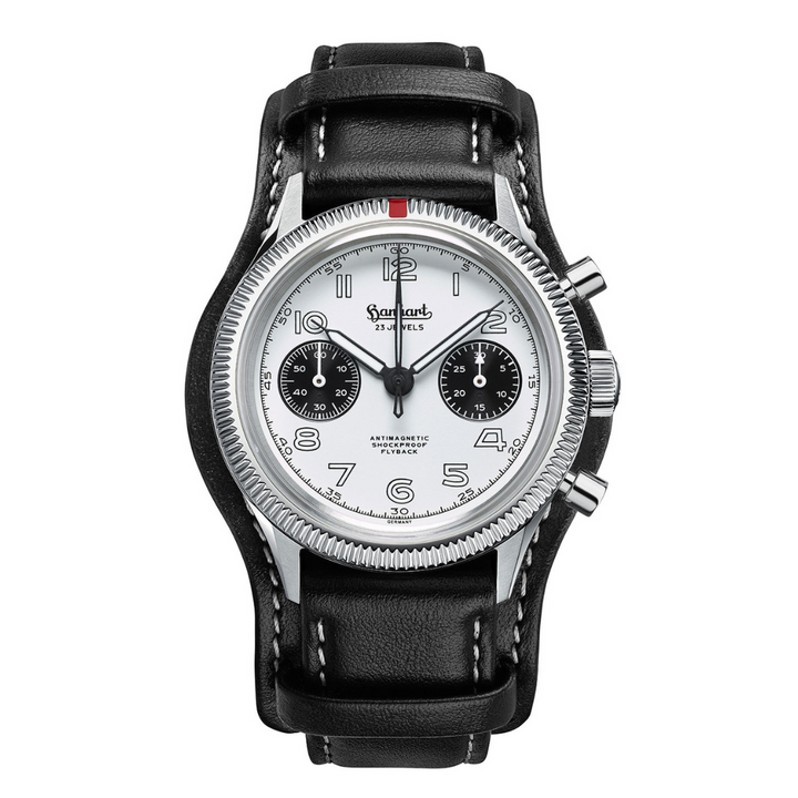 Hanhart 417 ES 1954 Flyback 39mm White Dial Black Strap