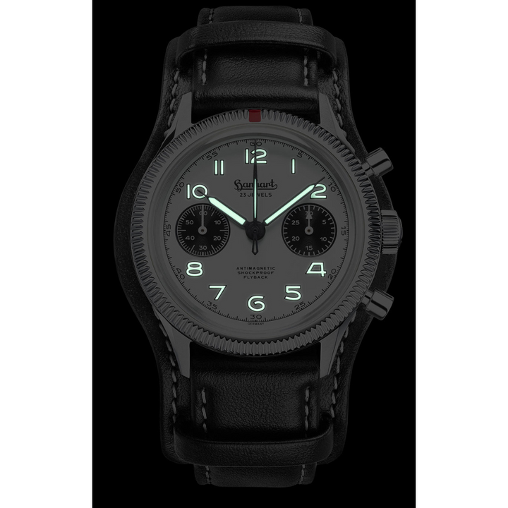 Hanhart 417 ES 1954 Flyback 39mm White Dial Black Strap