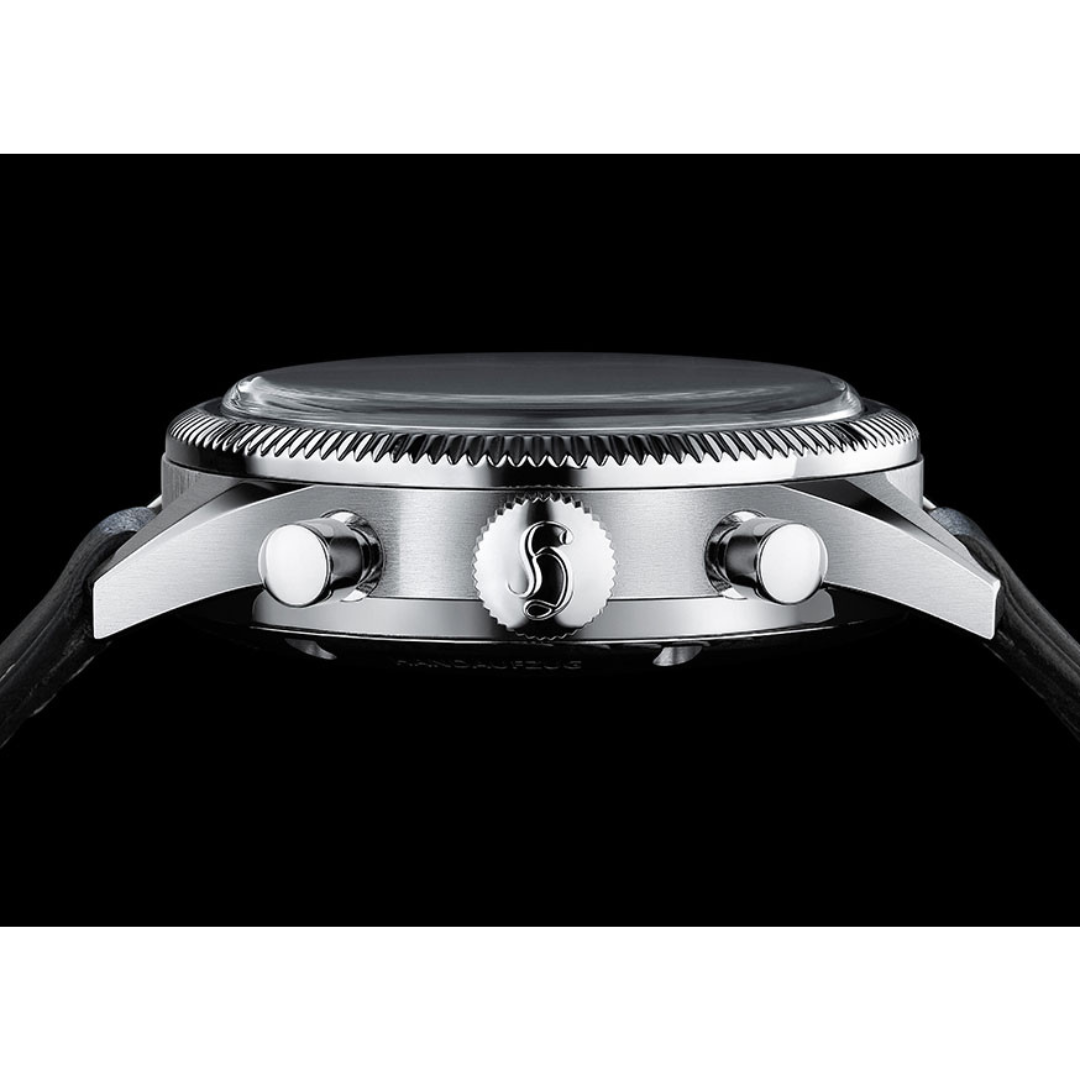Hanhart 417 ES 1954 Flyback 39mm White Dial Black Strap