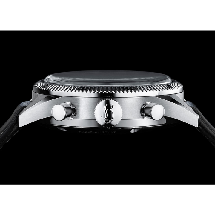 Hanhart 417 ES 1954 Flyback 39mm White Dial Black Strap