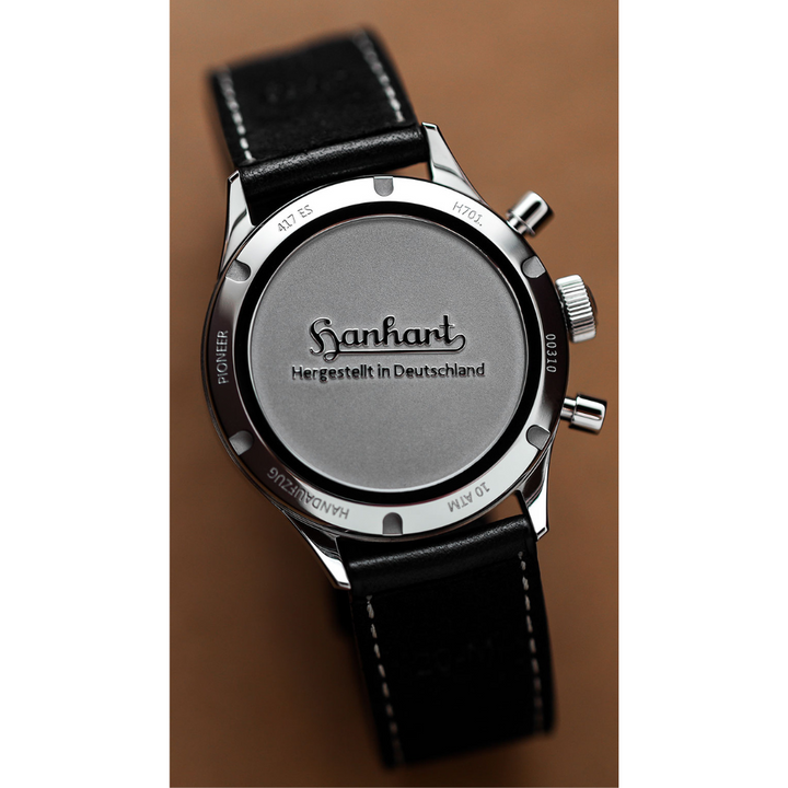 Hanhart 417 ES 1954 Flyback 39mm White Dial Black Strap
