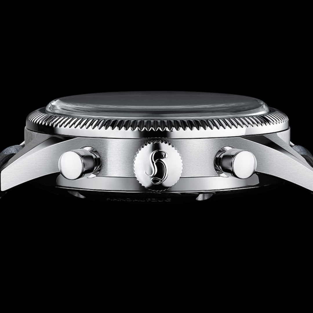 Hanhart 417 ES 1954 Flyback 39mm Black Dial Black Strap