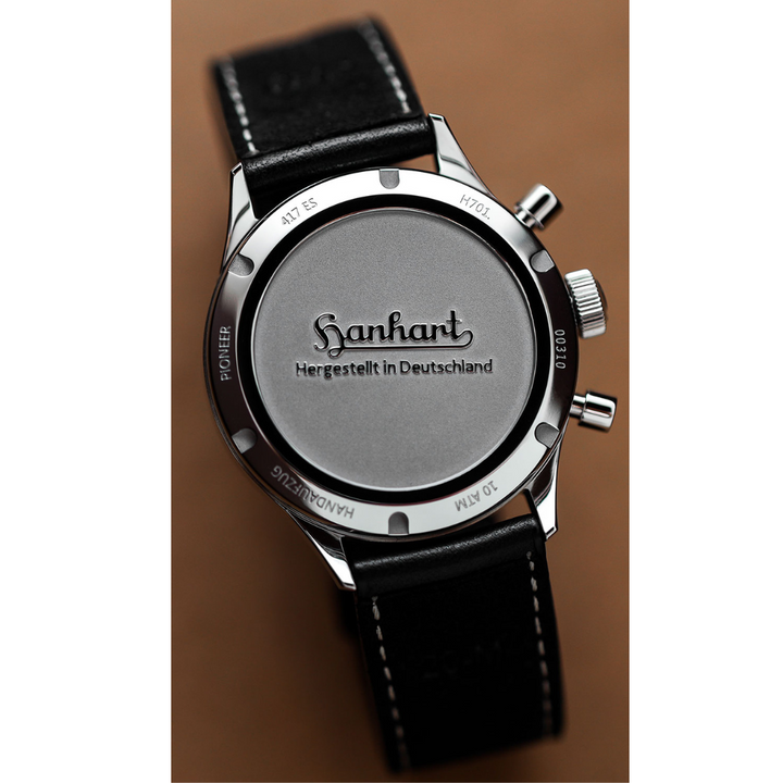 Hanhart 417 ES 1954 Flyback 39mm Black Dial Black Strap
