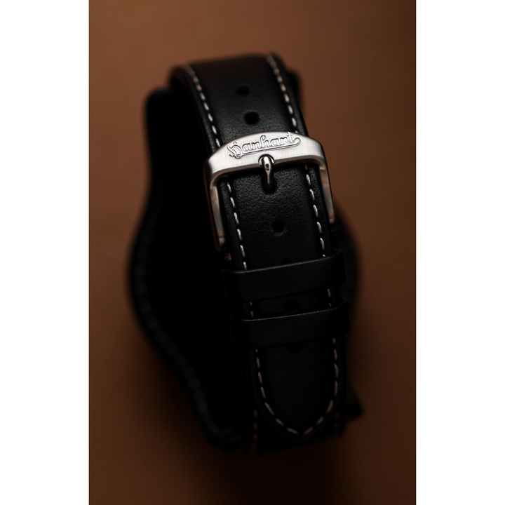 Hanhart 417 ES 1954 Flyback 39mm Black Dial Black Strap