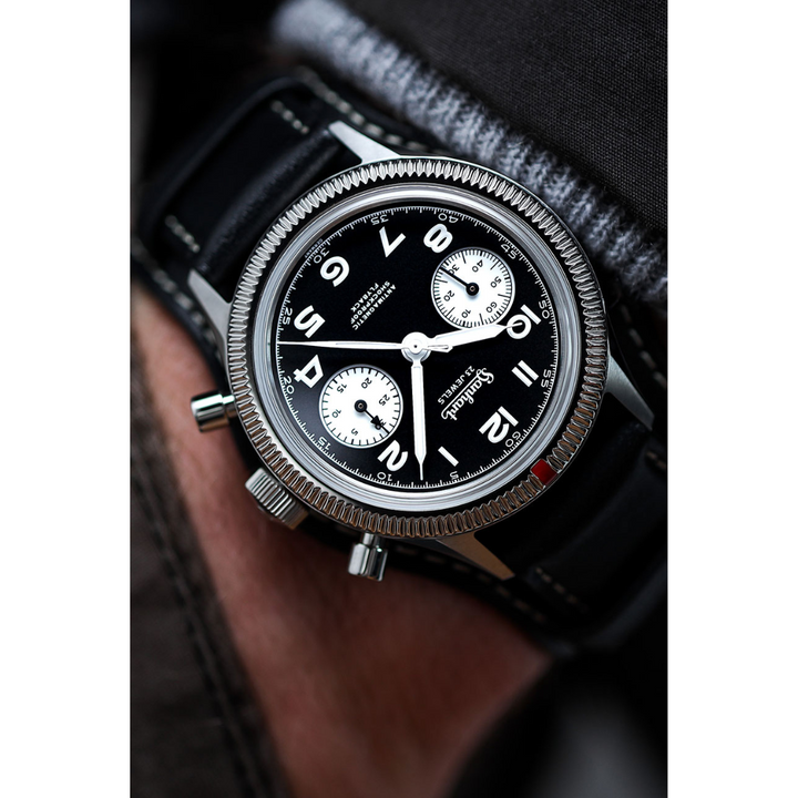 Hanhart 417 ES 1954 Flyback 39mm Black Dial Black Strap