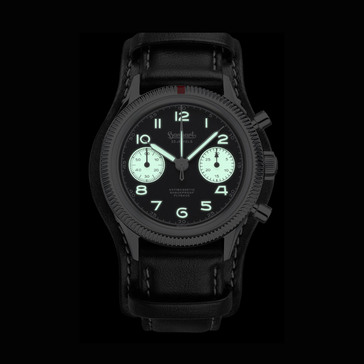 Hanhart 417 ES 1954 Flyback 39mm Black Dial Black Strap
