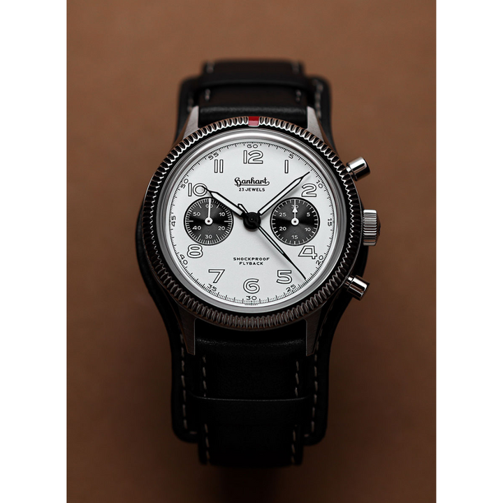 Hanhart 417 ES Flyback 42mm White Dial Black Strap