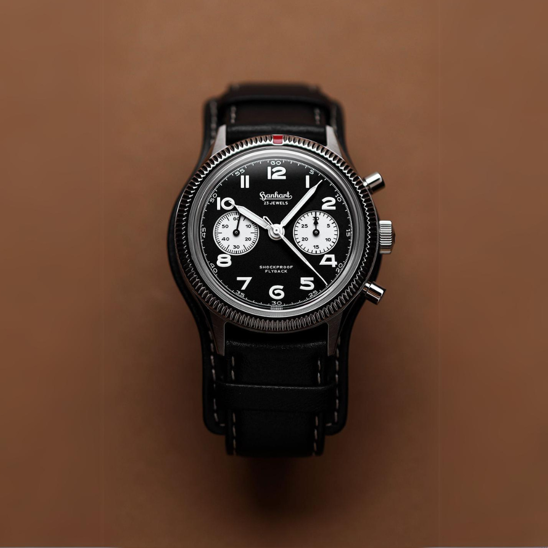 Hanhart 417 ES Flyback 42mm Black Dial Black Strap