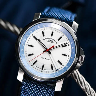 Mühle Glashütte 29er 42.4mm White Dial Blue Strap