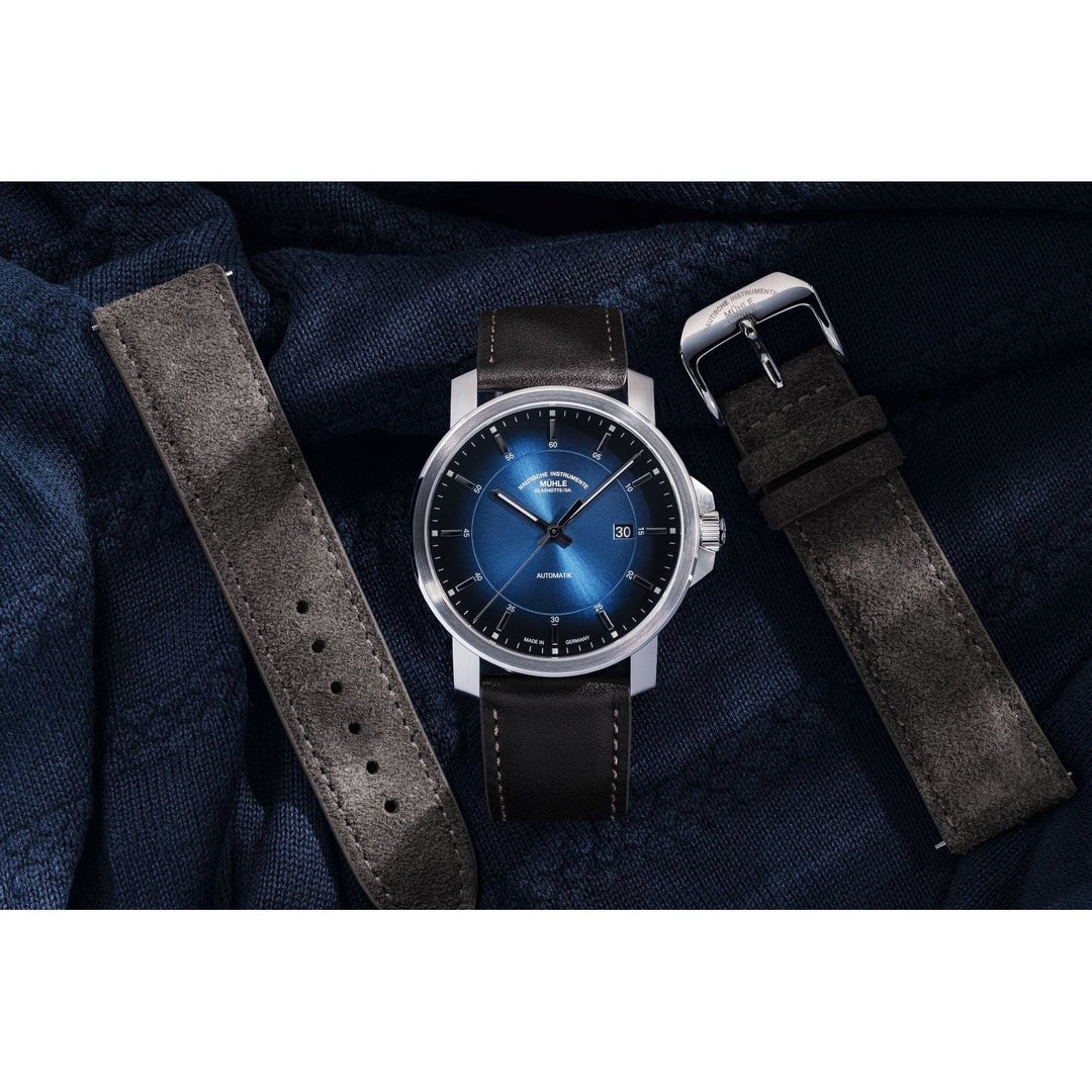 Mühle Glashütte 29er Casual "Coastal Blue" 42.4mm Blue Dial Brown Leather Strap