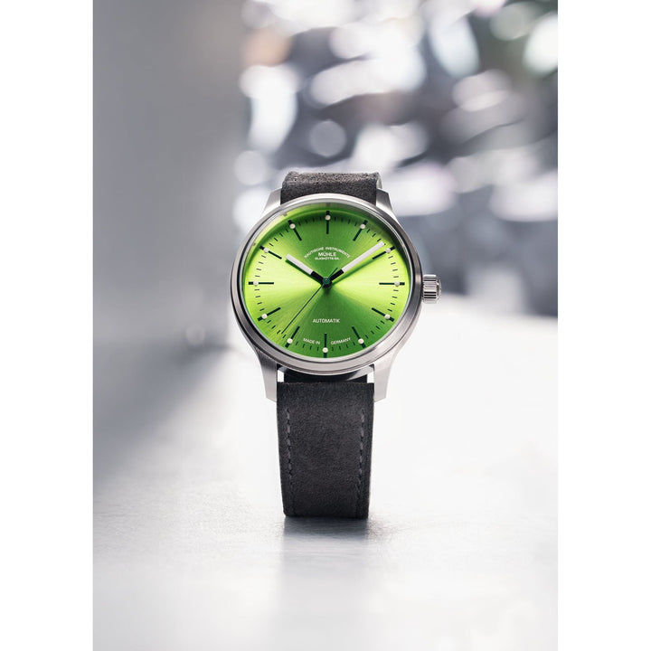 Mühle Glashütte Panova Lime 40mm Lime Dial Grey Leather Strap