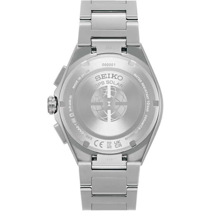 Seiko Astron 43.3mm Black &amp; White Dial Silver Strap
