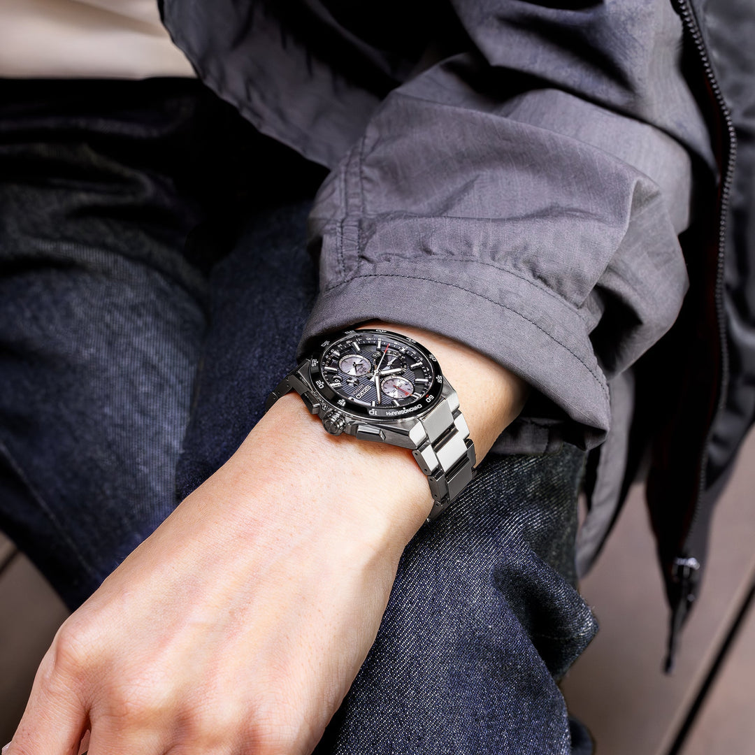 Seiko Astron 43.3mm Black &amp; White Dial Silver Strap
