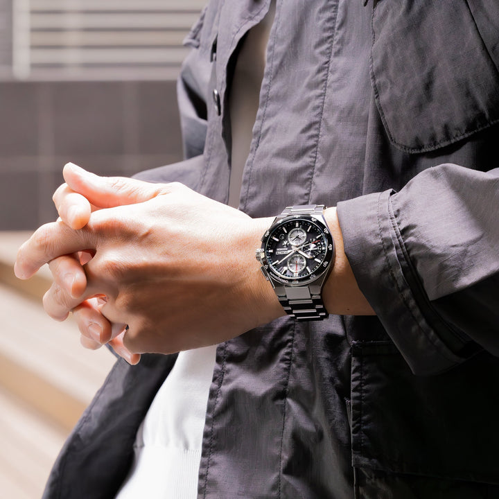 Seiko Astron 43.3mm Black &amp; White Dial Silver Strap